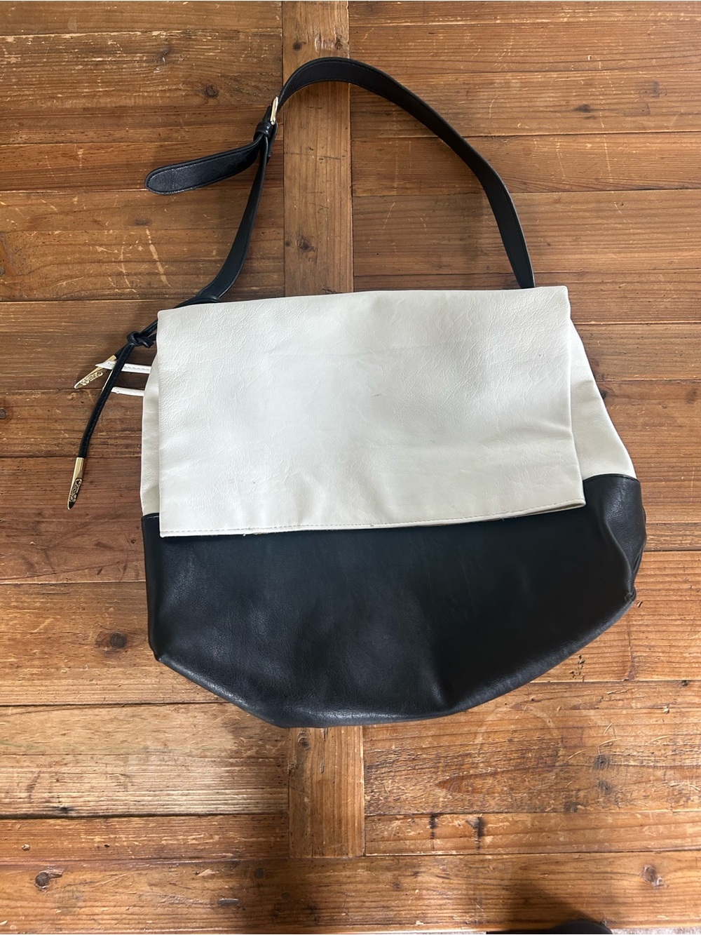 Black and White Vegan Leather Shoulder Bag